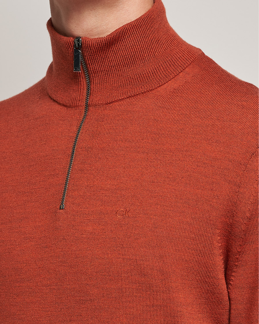 Mies | Puserot | Calvin Klein | Superior Wool Knitted Half Zip Gingerbread Brown