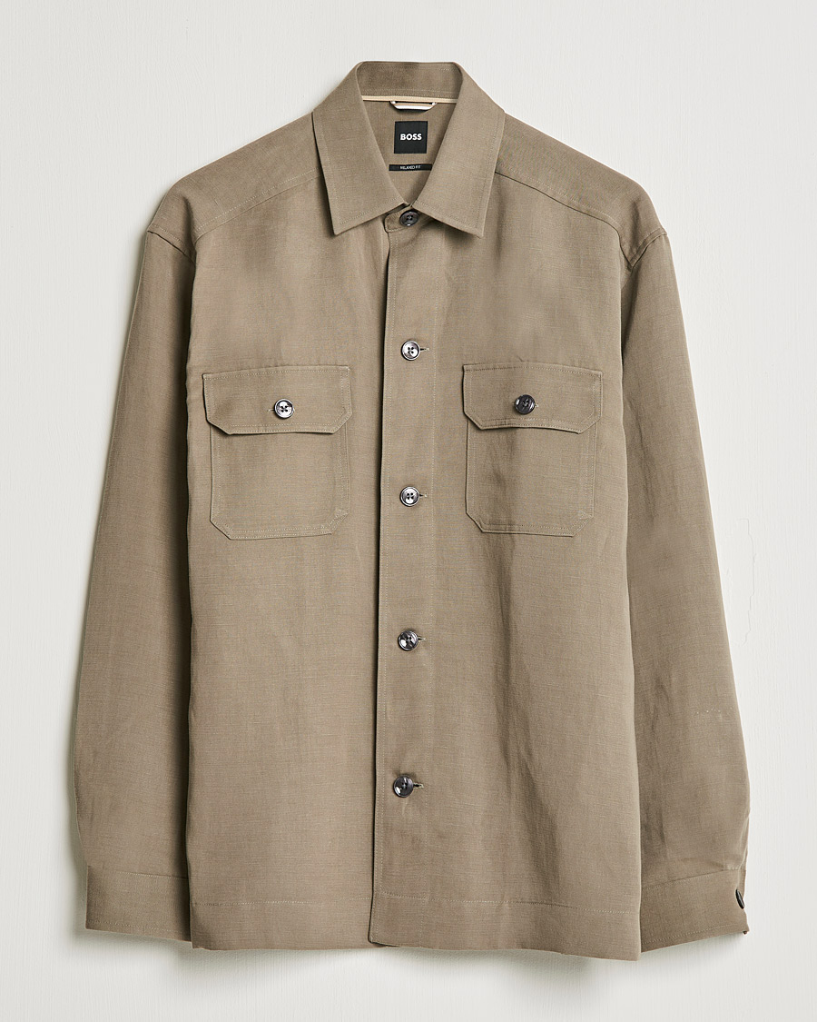 Mies | Kauluspaidat | BOSS BLACK | Cole Linen/Lyocell Overshirt Open Green