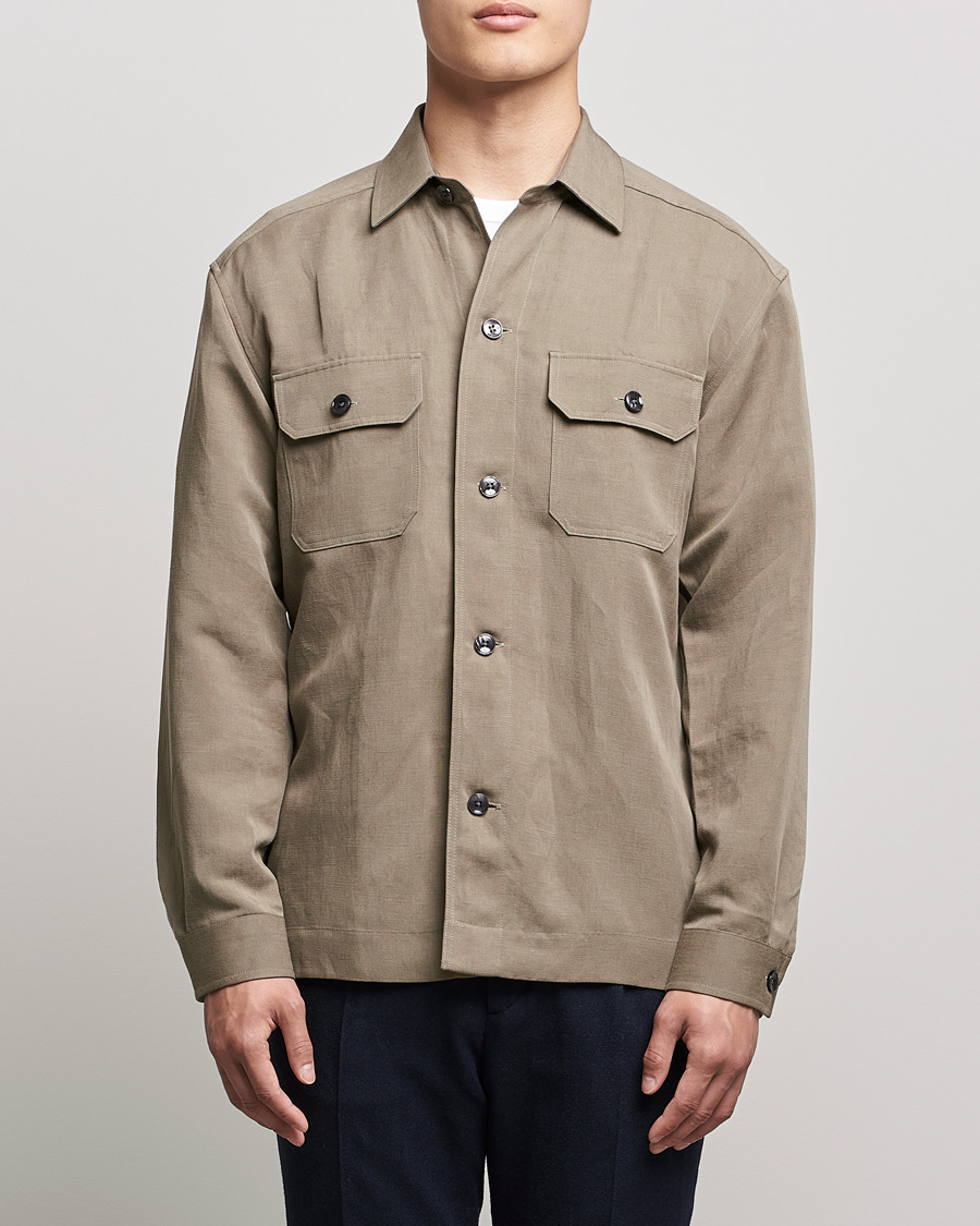 Mies | Kauluspaidat | BOSS BLACK | Cole Linen/Lyocell Overshirt Open Green
