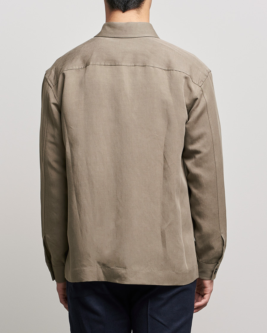 Mies | Kauluspaidat | BOSS BLACK | Cole Linen/Lyocell Overshirt Open Green