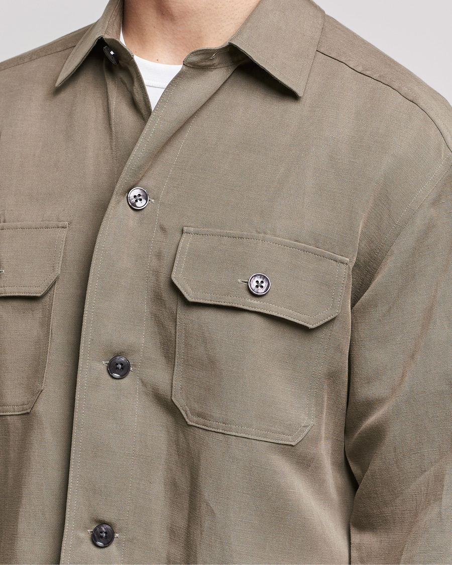 Mies | Kauluspaidat | BOSS BLACK | Cole Linen/Lyocell Overshirt Open Green