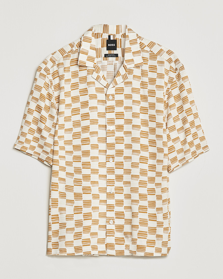 Mies | Kauluspaidat | BOSS BLACK | BOSS Lars Printed Resort Collar Short Sleeve Shirt Open Beige