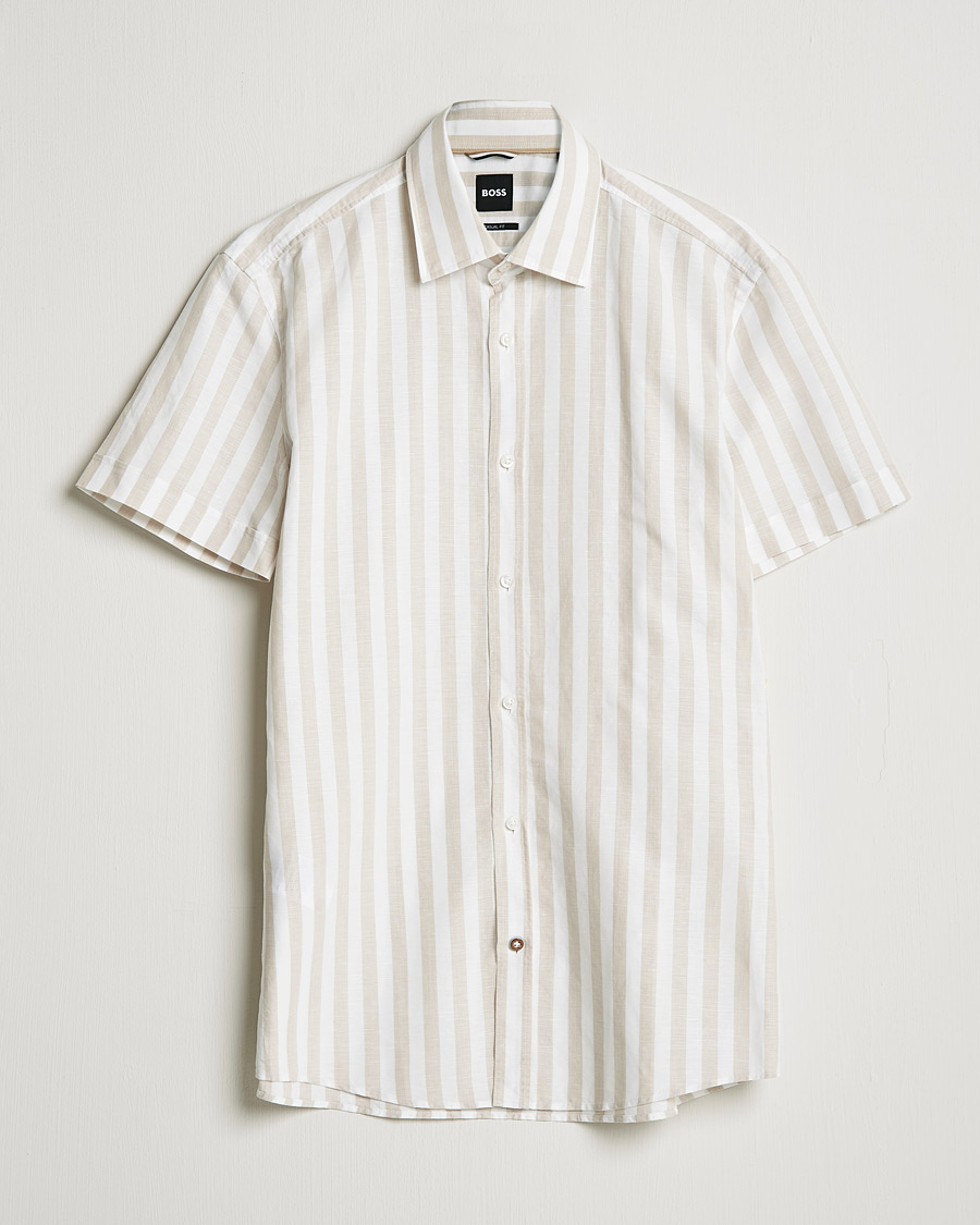 Miehet |  | BOSS | Hal Block Stripe Short Sleeve Shirt Beige/White
