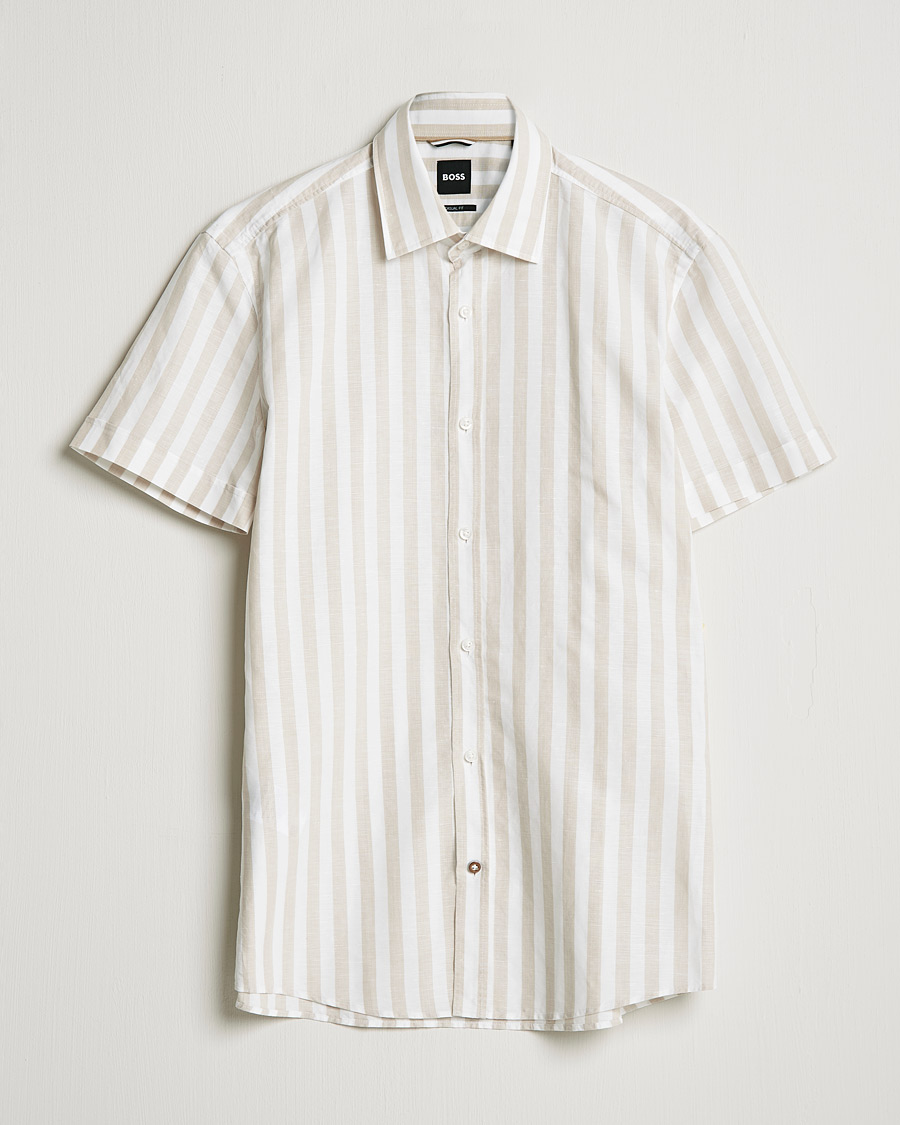 Mies | Kauluspaidat | BOSS BLACK | BOSS Hal Block Stripe Short Sleeve Shirt Beige/White