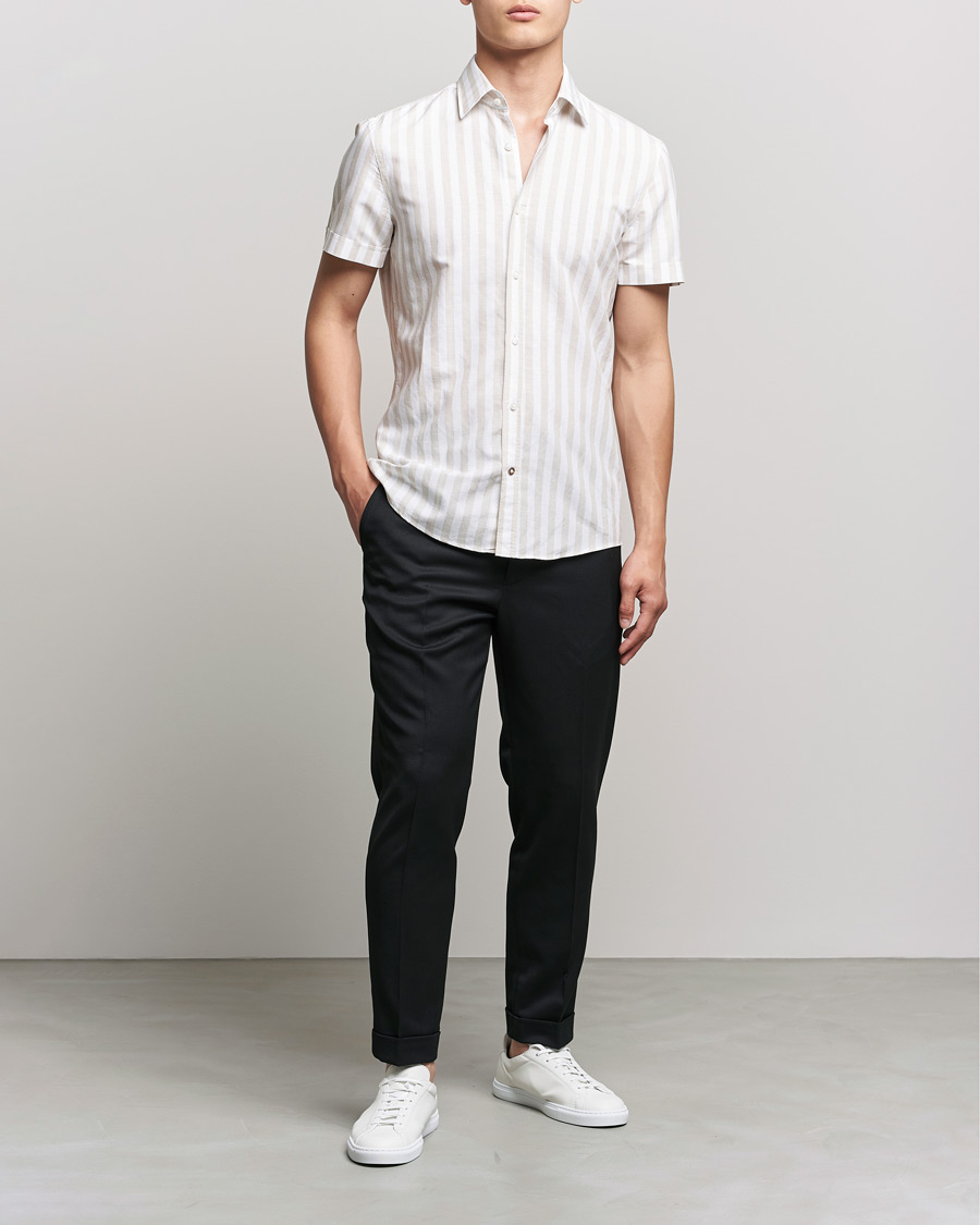 Mies | Kauluspaidat | BOSS BLACK | BOSS Hal Block Stripe Short Sleeve Shirt Beige/White