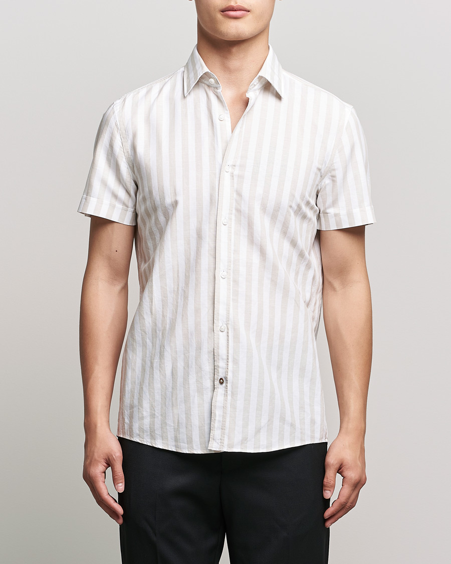 Mies | Kauluspaidat | BOSS BLACK | BOSS Hal Block Stripe Short Sleeve Shirt Beige/White