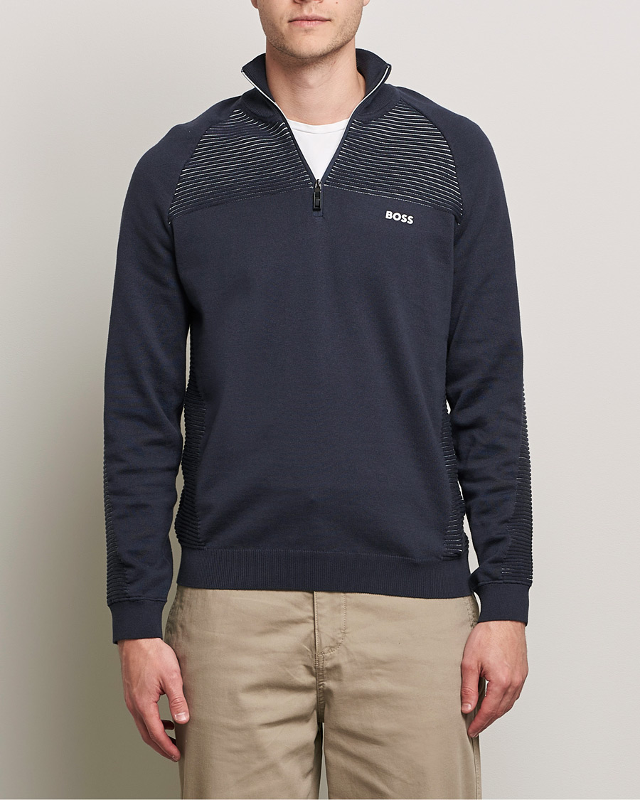 Mies | Vetoketjulliset puserot | BOSS Athleisure | Zandi Hlaf Zip Sweater Dark Blue