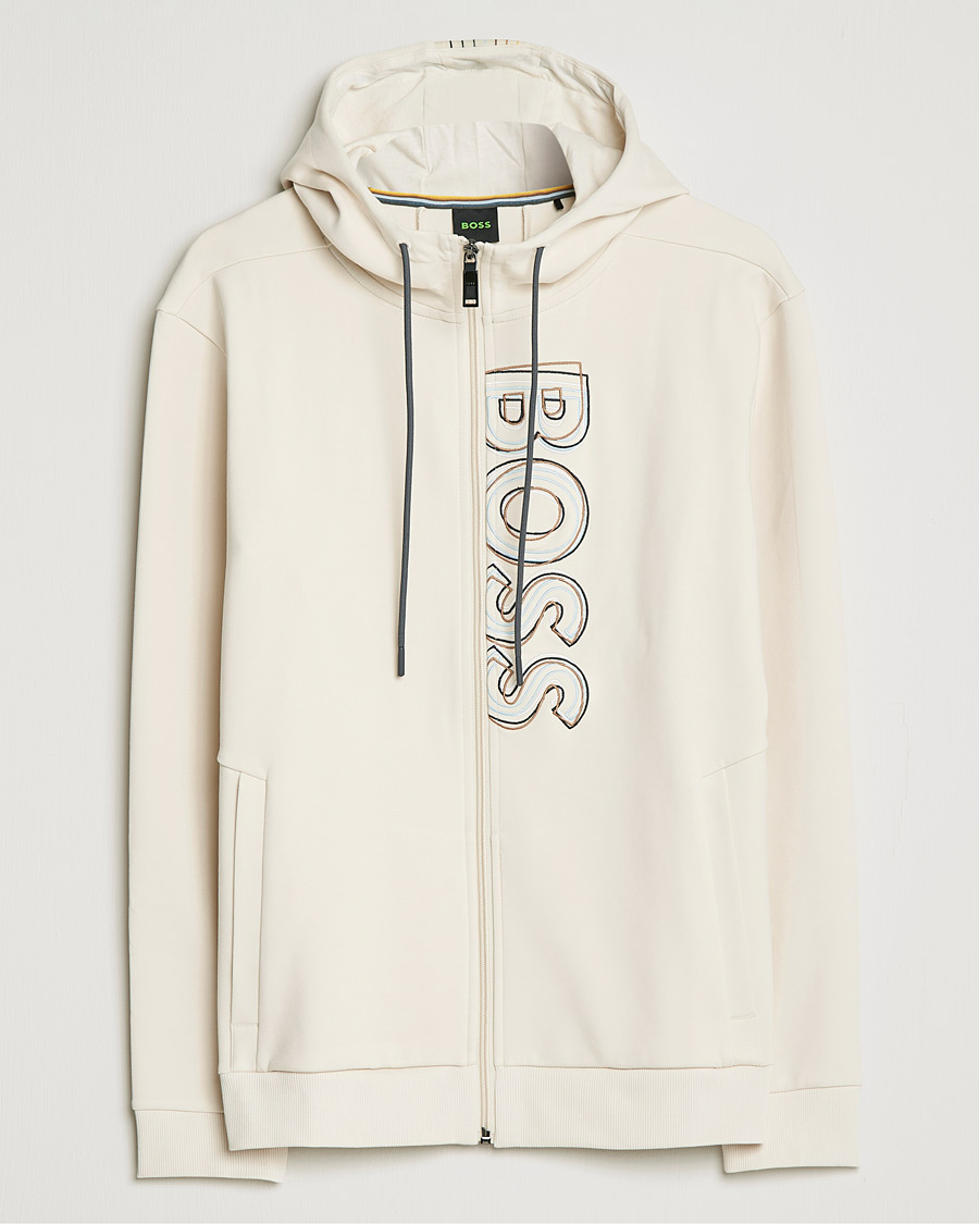 Mies | Puserot | BOSS GREEN | BOSS Athleisure Saggy Logo Full Zip Hoodie Open White
