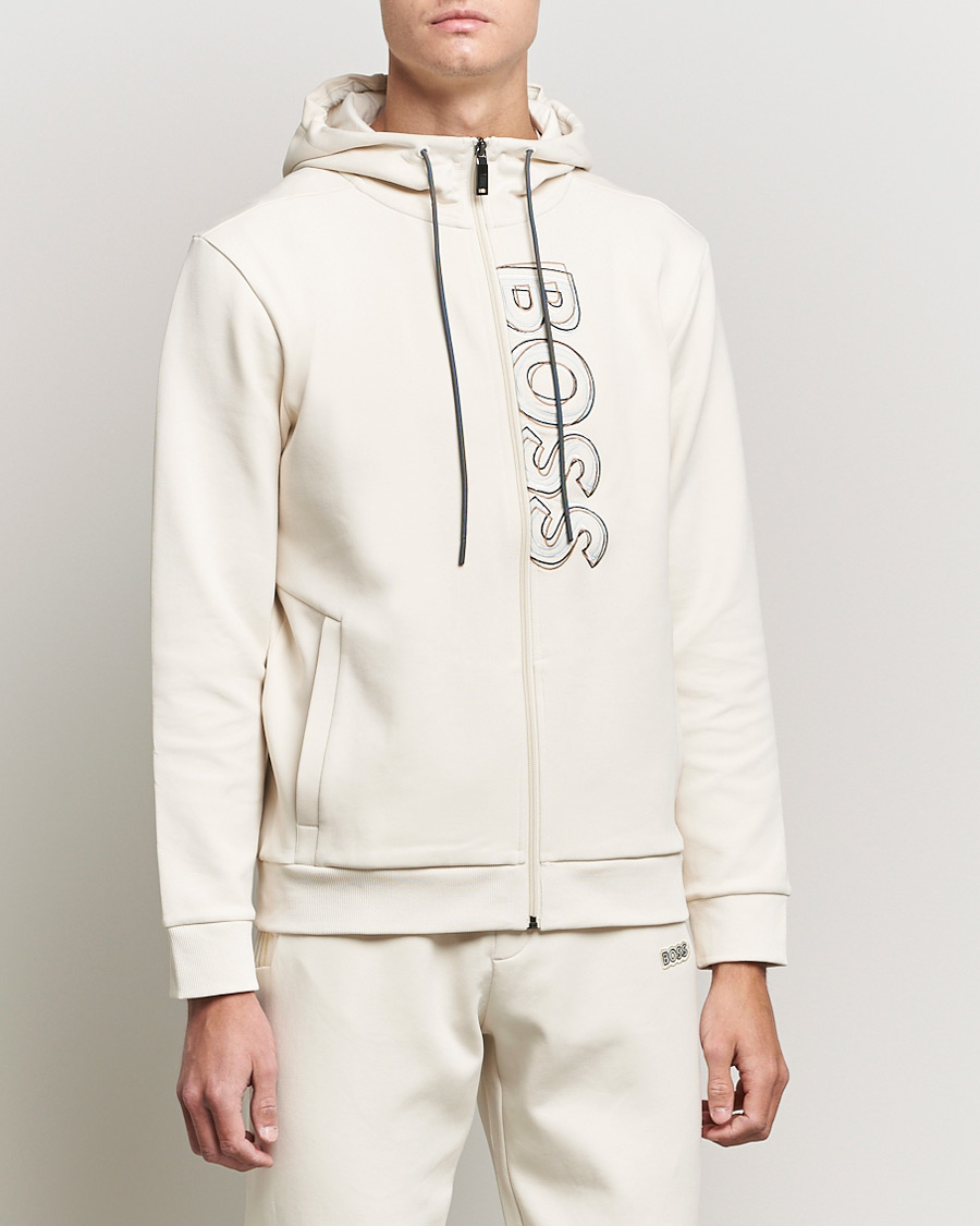 Mies | Puserot | BOSS GREEN | BOSS Athleisure Saggy Logo Full Zip Hoodie Open White