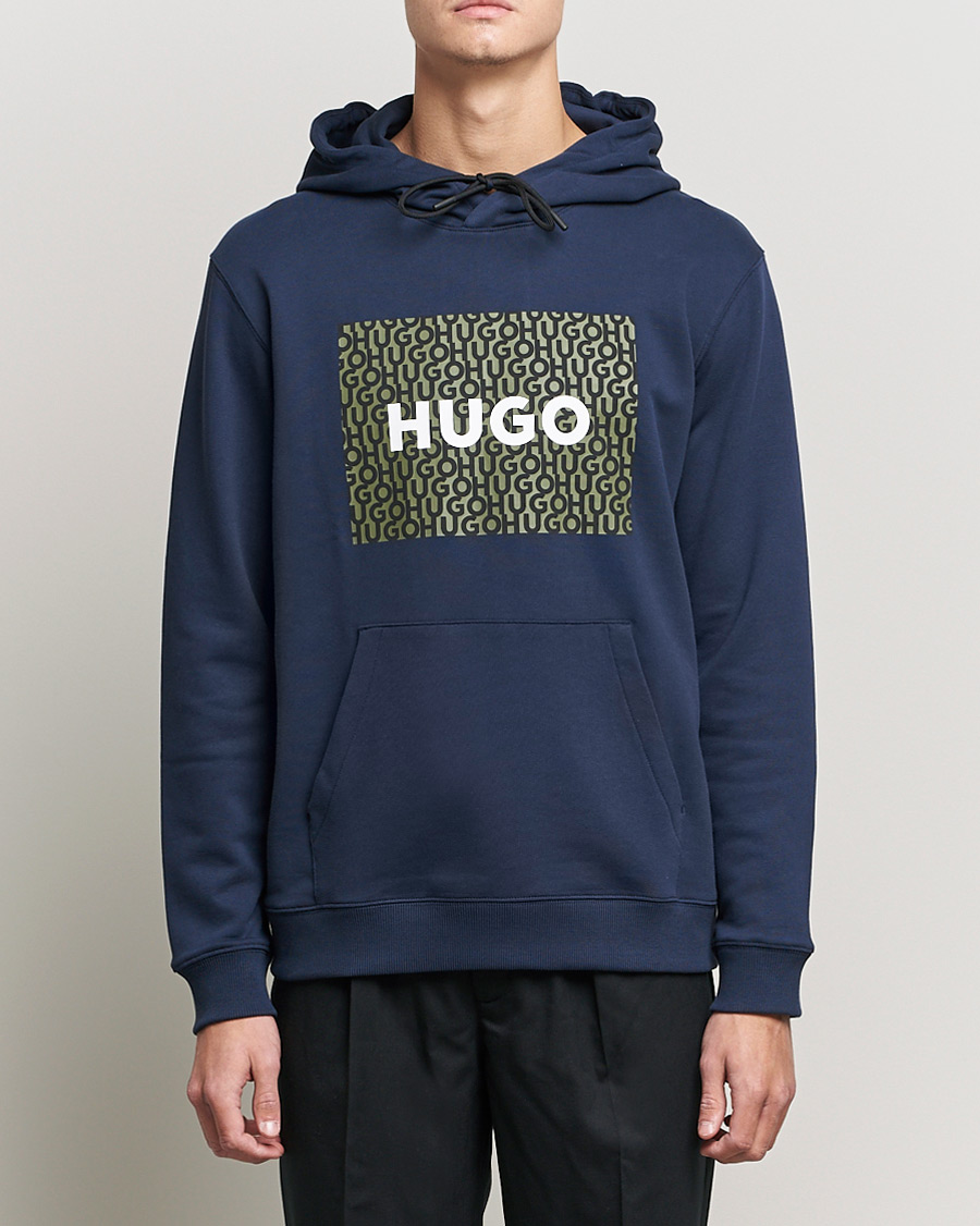 Mies | HUGO | HUGO | Dreeman Monogram Logo Hoodie Dark Blue