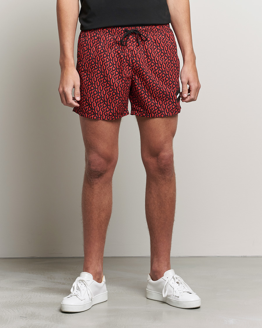Mies | Uimahousut | HUGO | Jago Monogram Logo Swimshorts Red