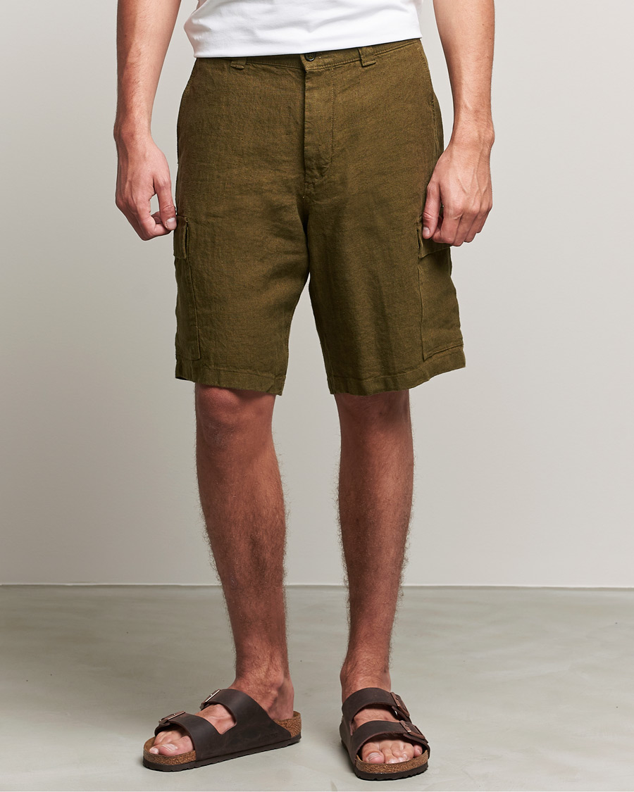 Mies | Cargo-shortsit | NN07 | Arnie Cargo Linen Shorts Dark Olive