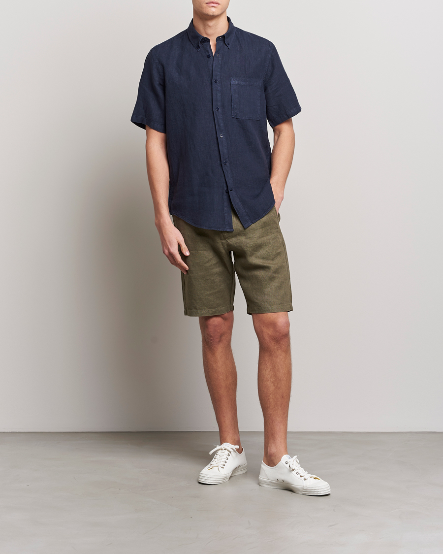 Mies | Kauluspaidat | NN07 | Arne Linen Short Sleeve Shirt Navy