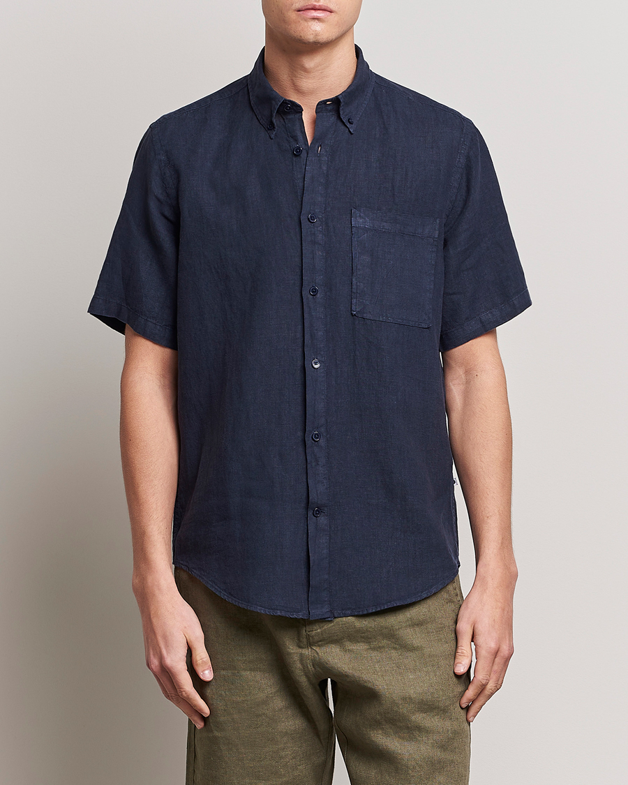 Mies | Kauluspaidat | NN07 | Arne Linen Short Sleeve Shirt Navy