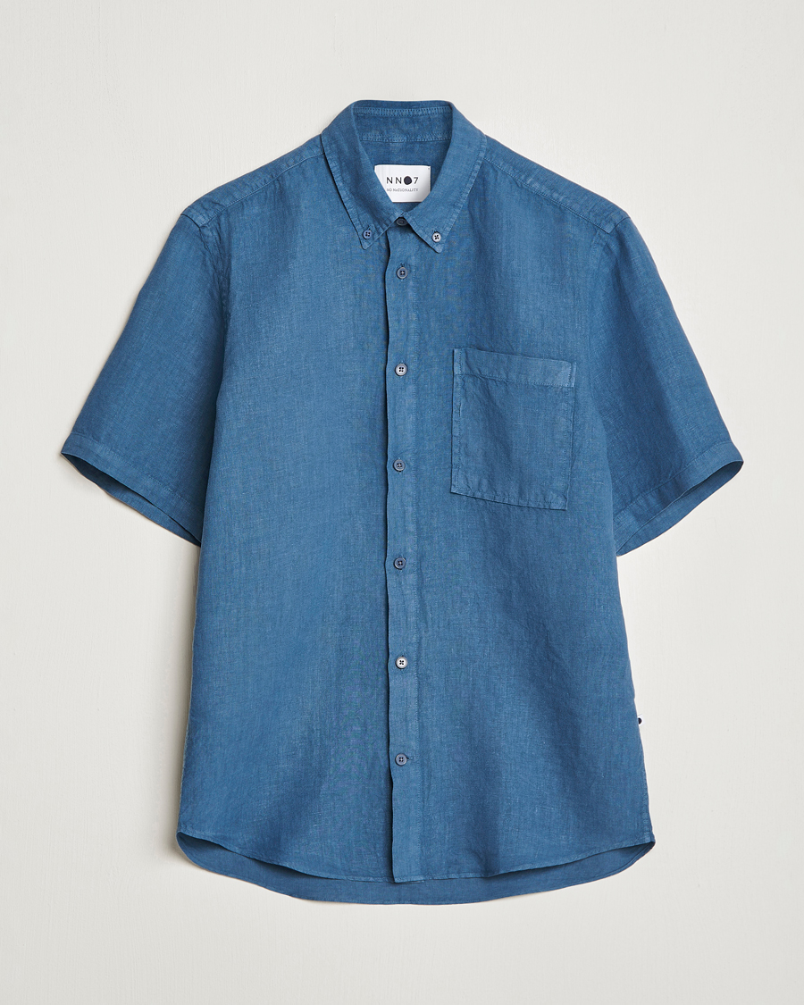 Mies | Kauluspaidat | NN07 | Arne Linen Short Sleeve Shirt Dust Blue