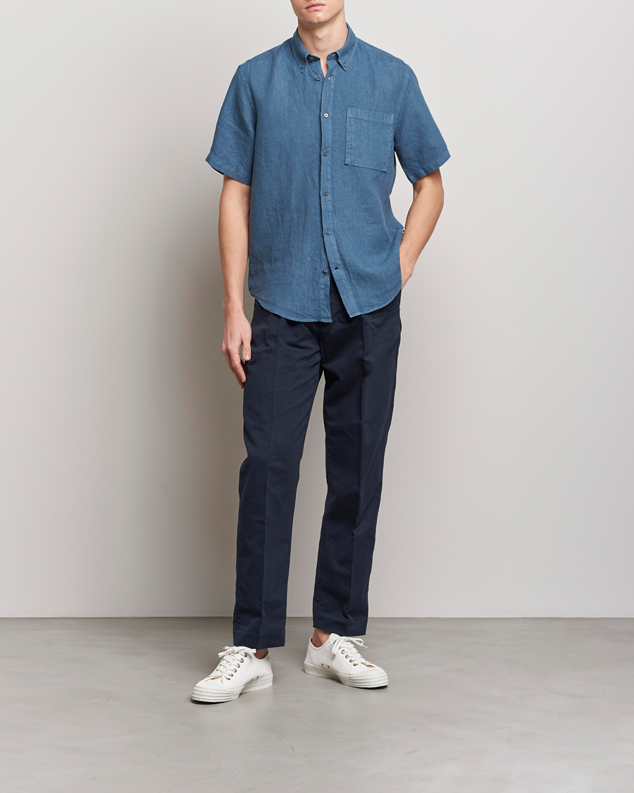Mies | Kauluspaidat | NN07 | Arne Linen Short Sleeve Shirt Dust Blue
