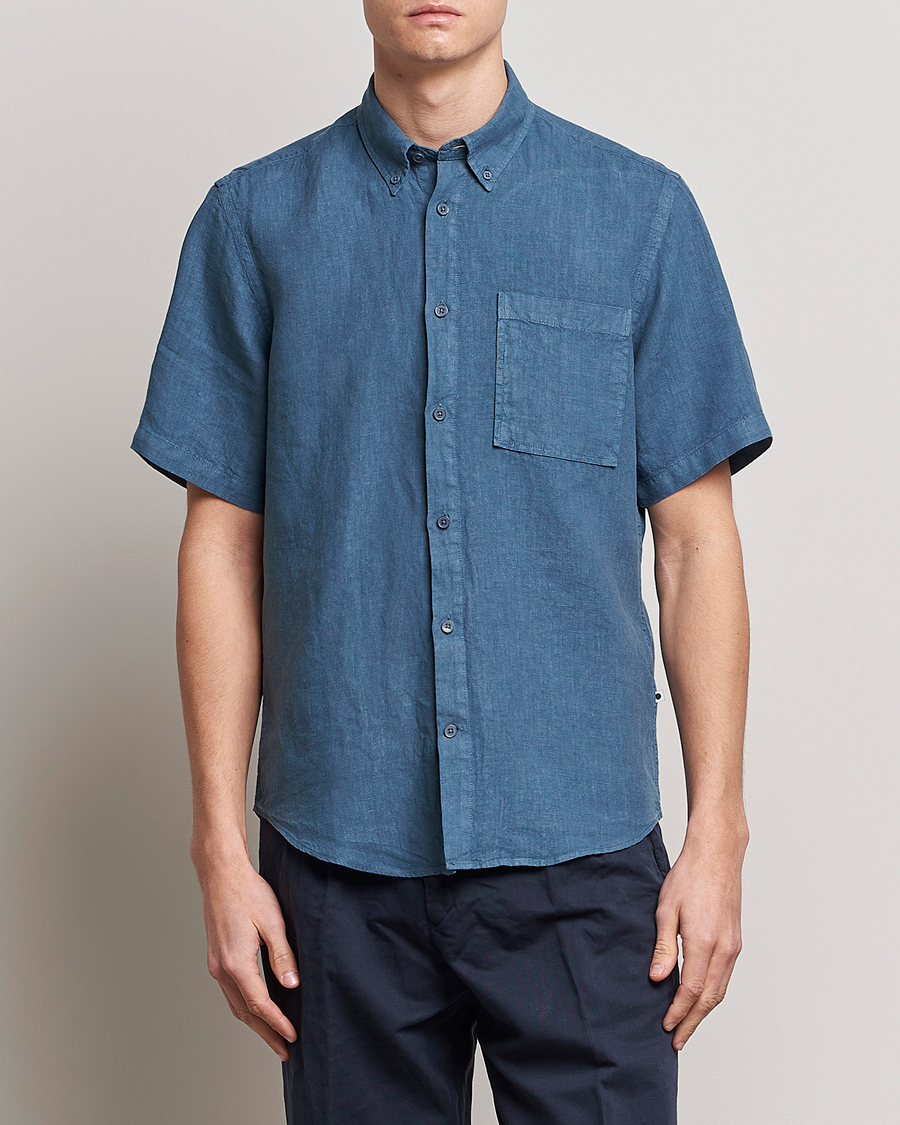 Mies | Lyhythihaiset kauluspaidat | NN07 | Arne Linen Short Sleeve Shirt Dust Blue