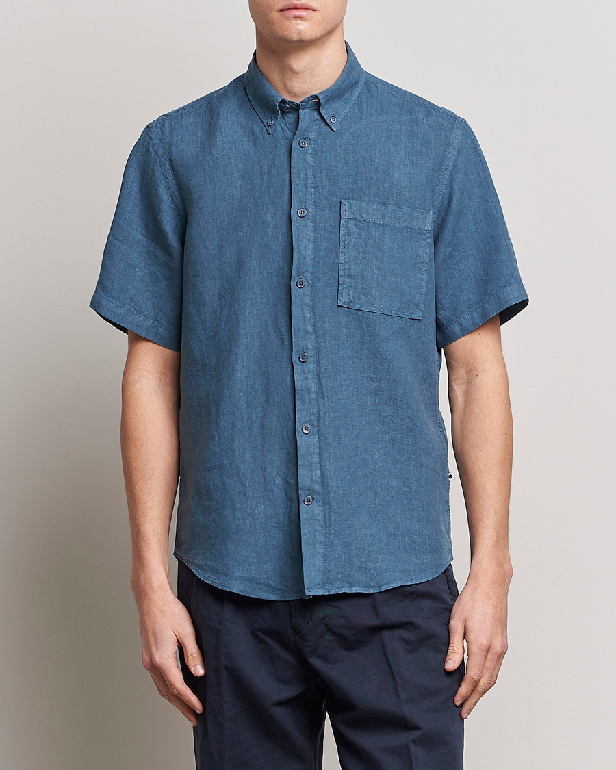 Mies | Kauluspaidat | NN07 | Arne Linen Short Sleeve Shirt Dust Blue
