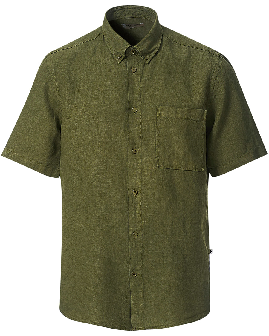 Mies | Kauluspaidat | NN07 | Arne Linen Short Sleeve Shirt Dark Olive