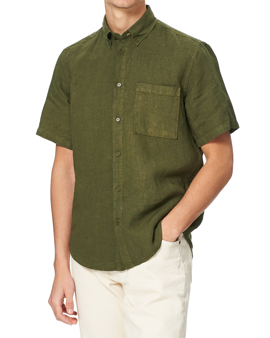 Mies | Kauluspaidat | NN07 | Arne Linen Short Sleeve Shirt Dark Olive