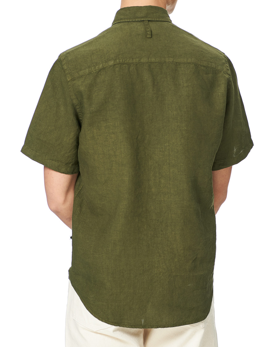 Mies | Kauluspaidat | NN07 | Arne Linen Short Sleeve Shirt Dark Olive