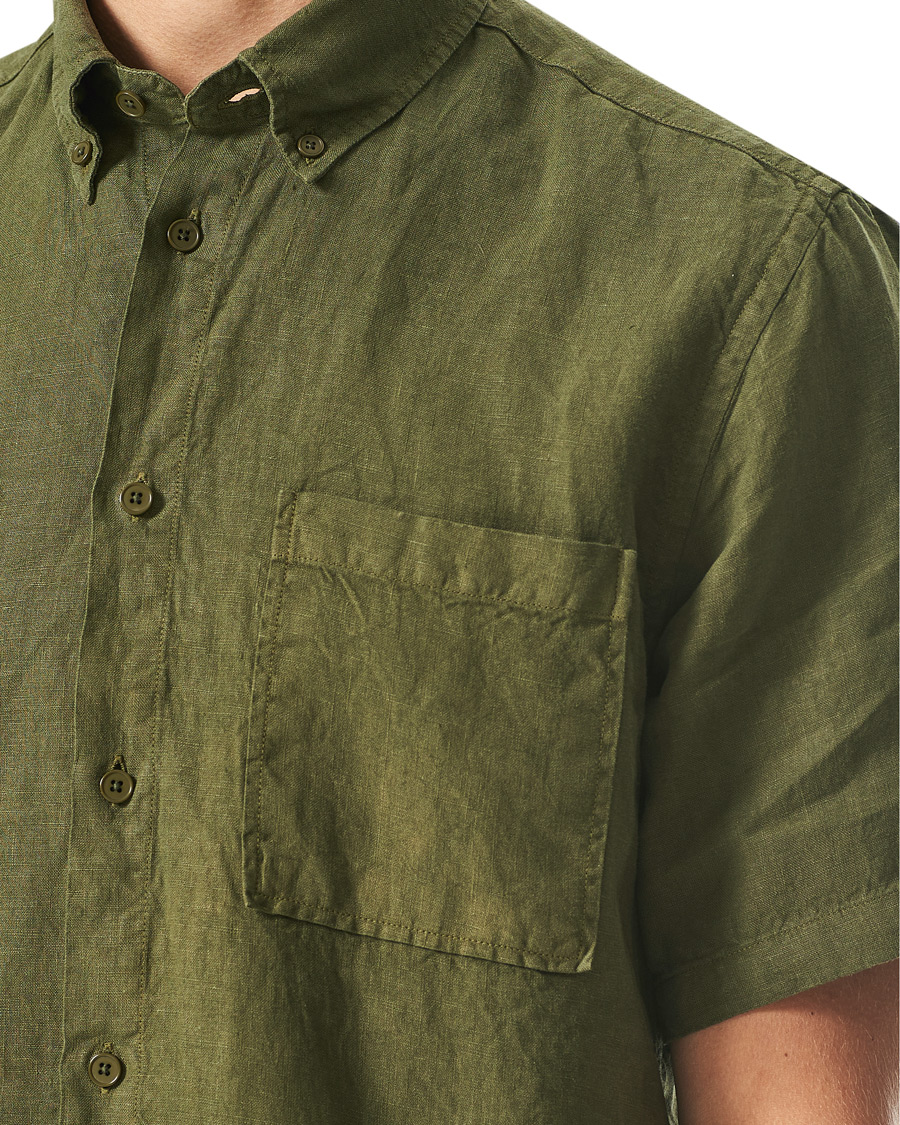 Mies | Kauluspaidat | NN07 | Arne Linen Short Sleeve Shirt Dark Olive