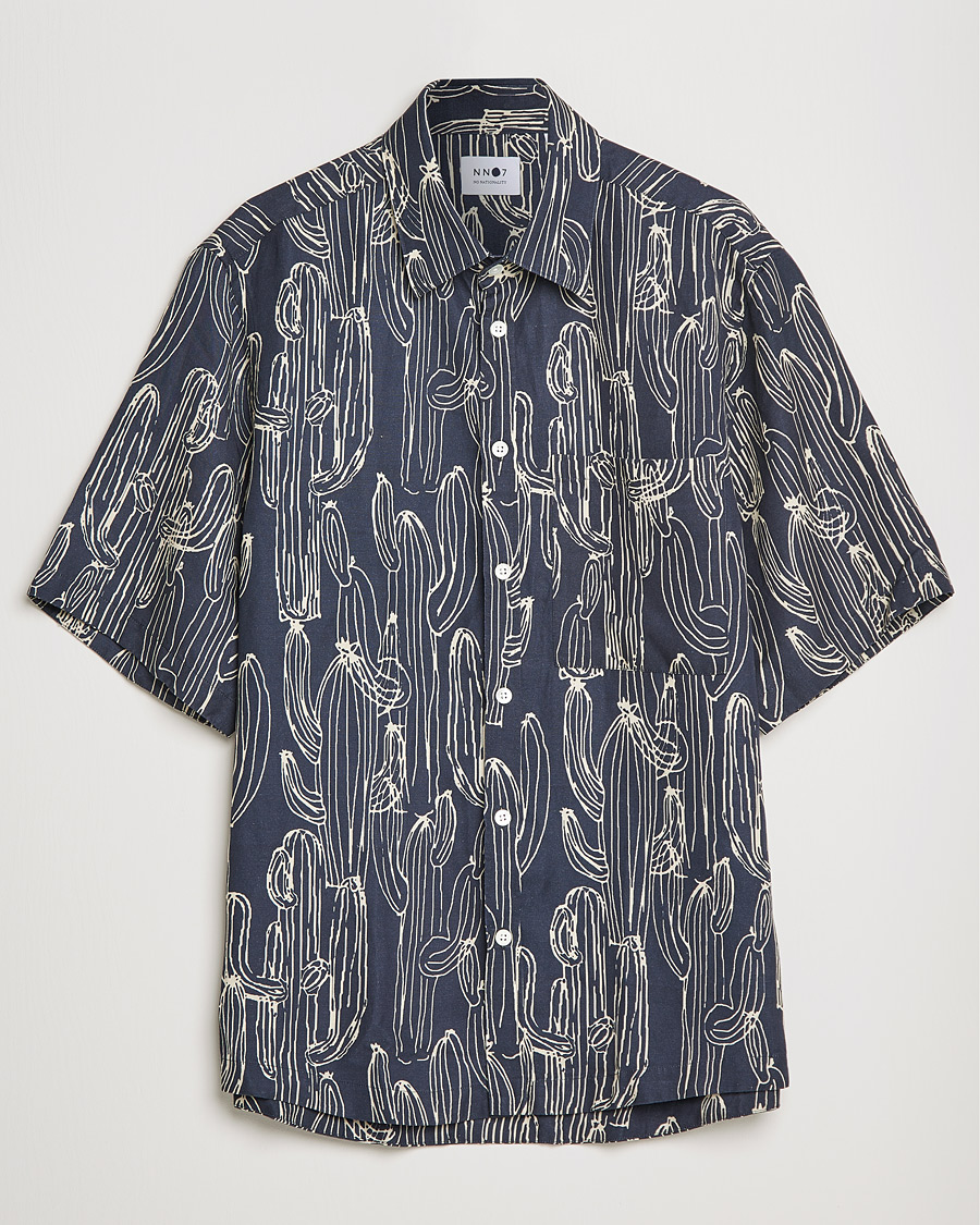 Mies | Kauluspaidat | NN07 | Hans Printed Short Sleeve Shirt Navy