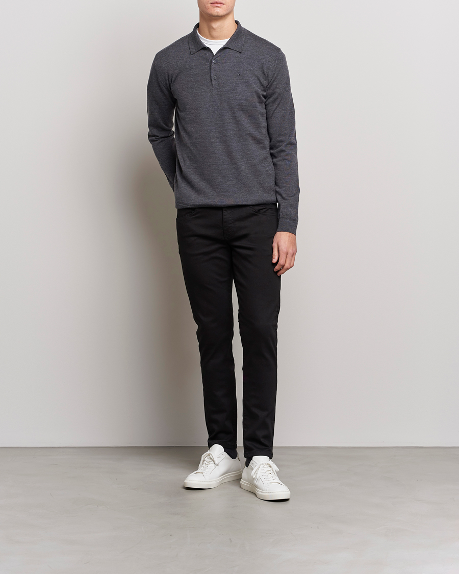 Mies | Puserot | J.Lindeberg | Noel Light Merino Polo Shirt Dark Grey Melange
