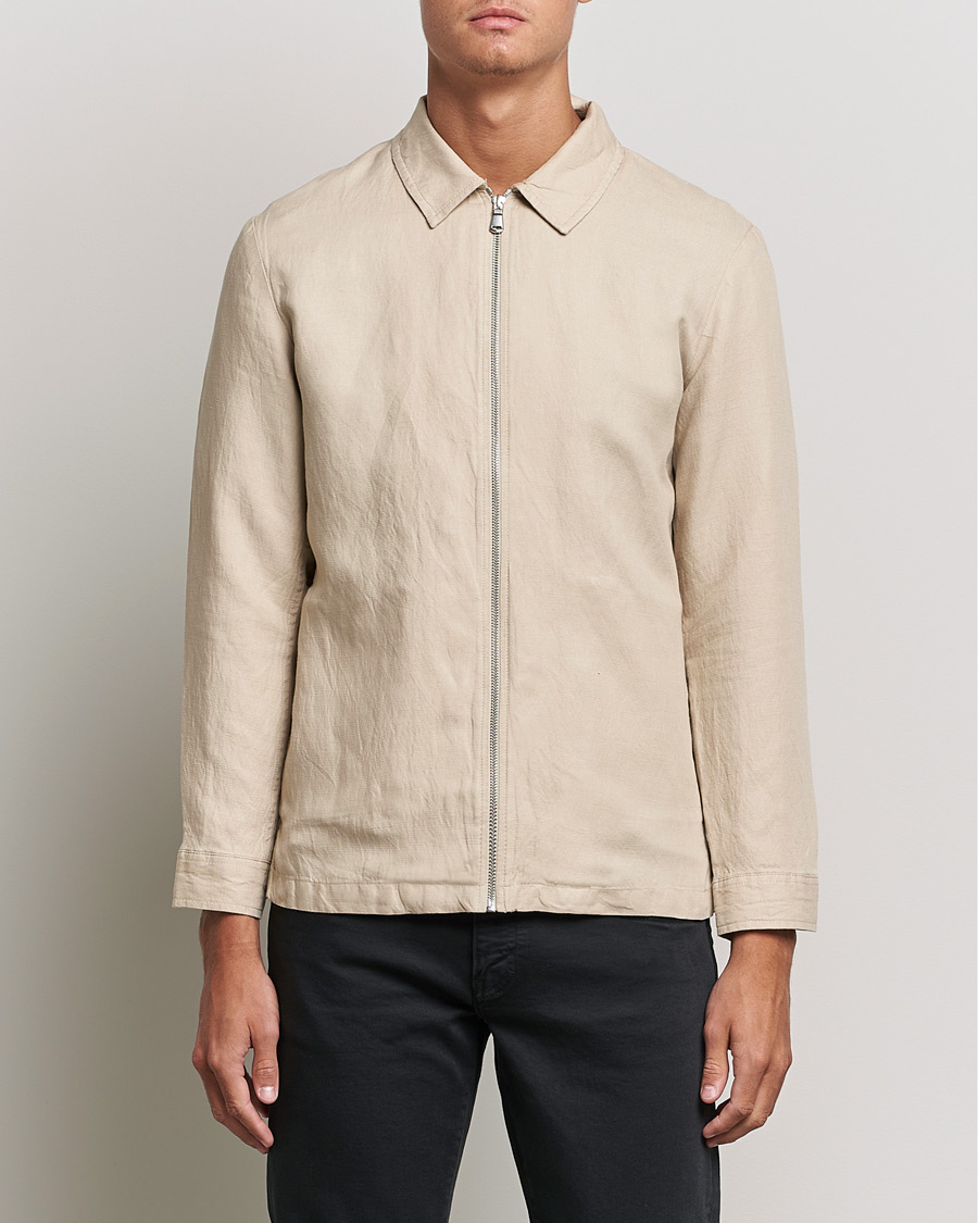 Mies |  | J.Lindeberg | Jason Zip Linen Shirt Jacket Safari Beige