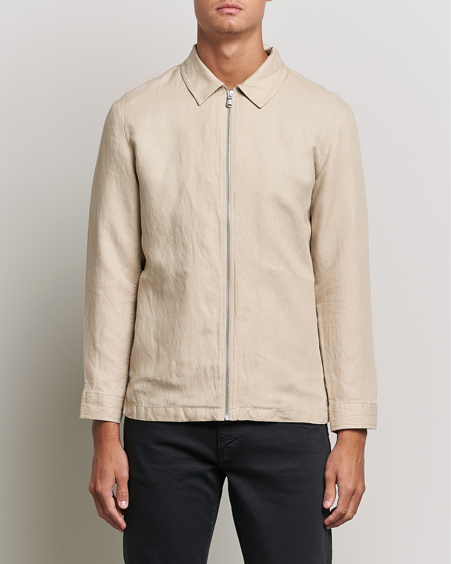 Mies | Kauluspaidat | J.Lindeberg | Jason Zip Linen Shirt Jacket Safari Beige