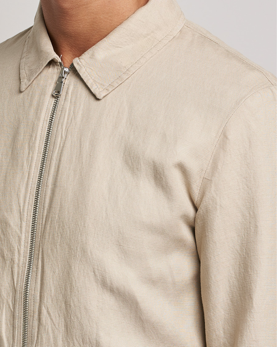 Mies | Kauluspaidat | J.Lindeberg | Jason Zip Linen Shirt Jacket Safari Beige