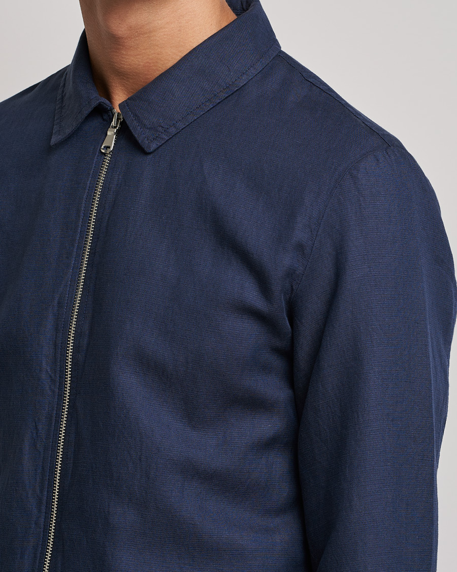 Mies | Takit | J.Lindeberg | Jason Zip Linen Shirt Jacket Navy
