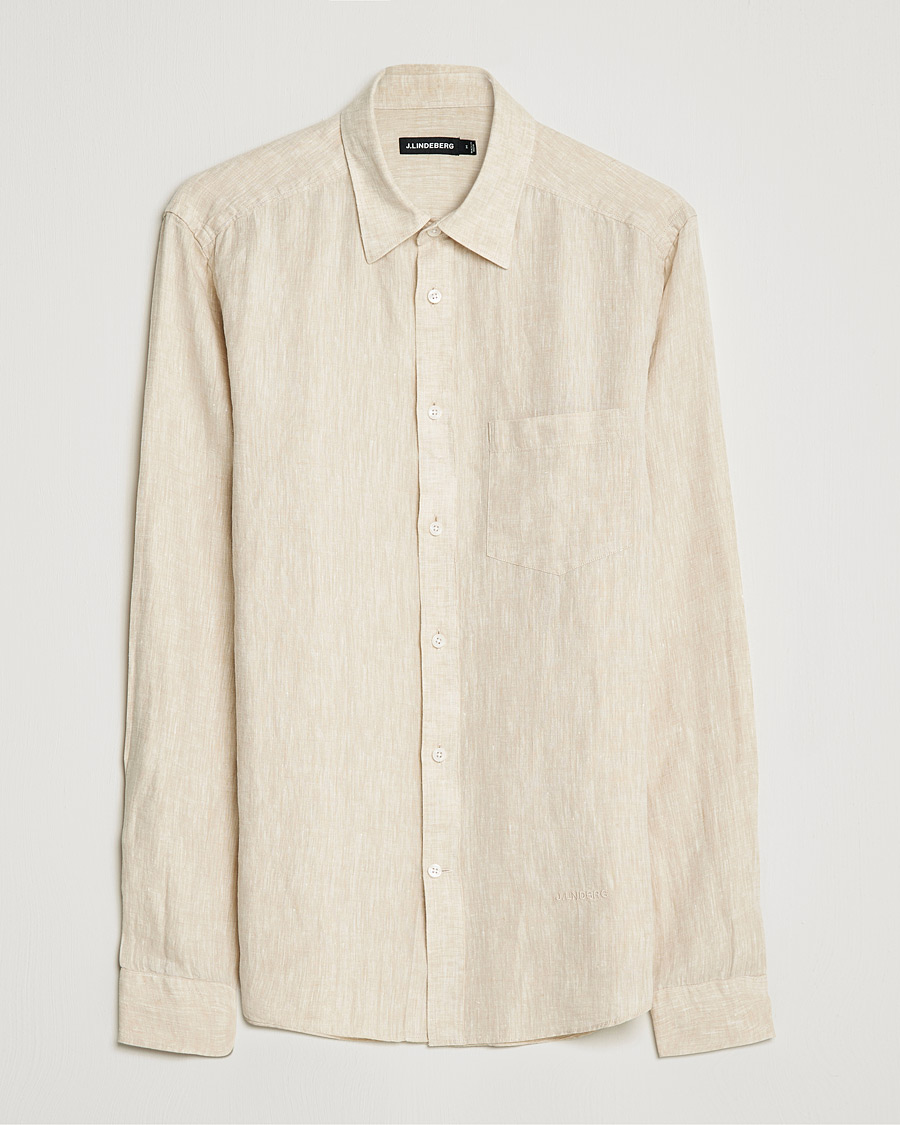 Mies | Kauluspaidat | J.Lindeberg | Linen Melange Slim Shirt Safari Beige