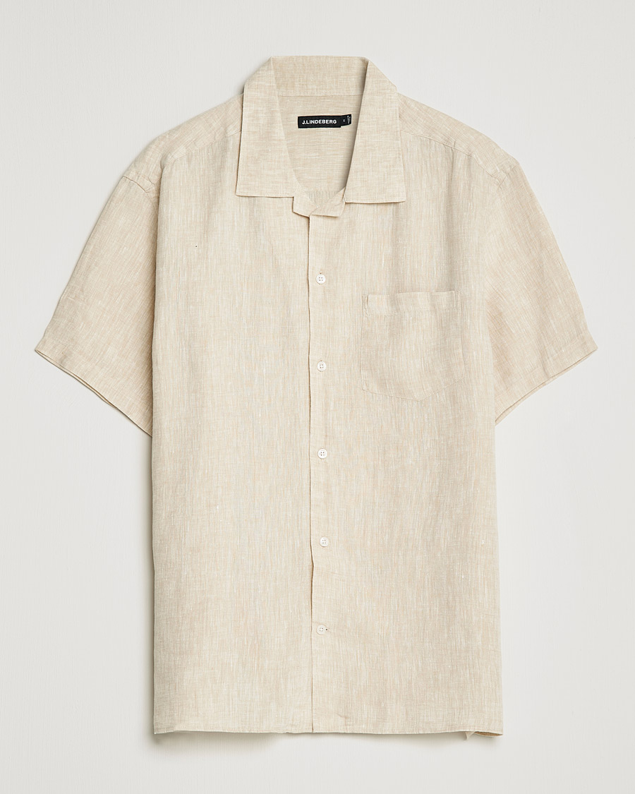 Miehet |  | J.Lindeberg | Linen Melange Short Sleeve Shirt Safari Beige