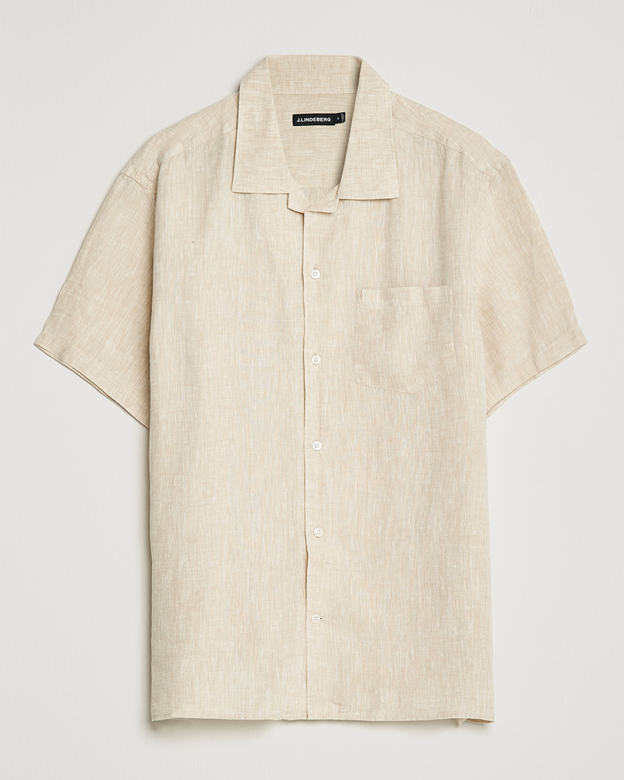 Mies | Kauluspaidat | J.Lindeberg | Linen Melange Short Sleeve Shirt Safari Beige