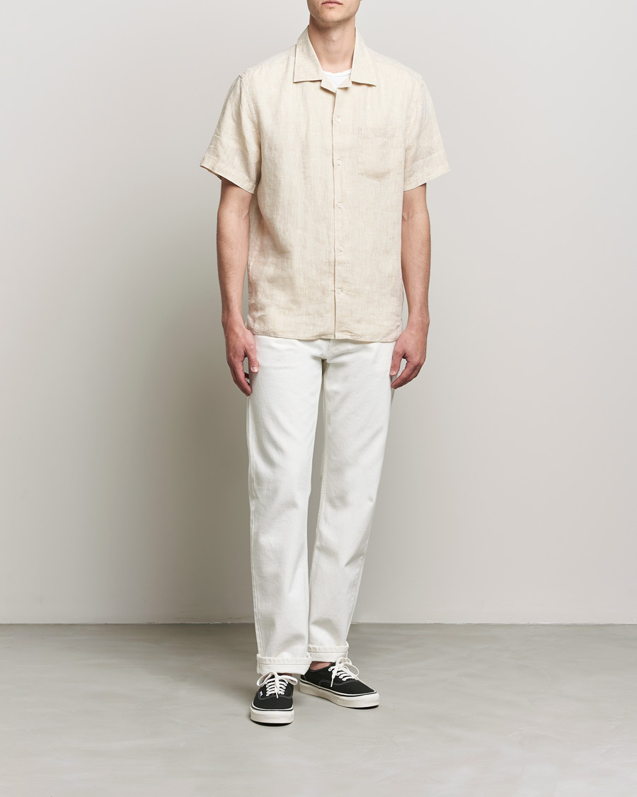 Mies | Kauluspaidat | J.Lindeberg | Linen Melange Short Sleeve Shirt Safari Beige