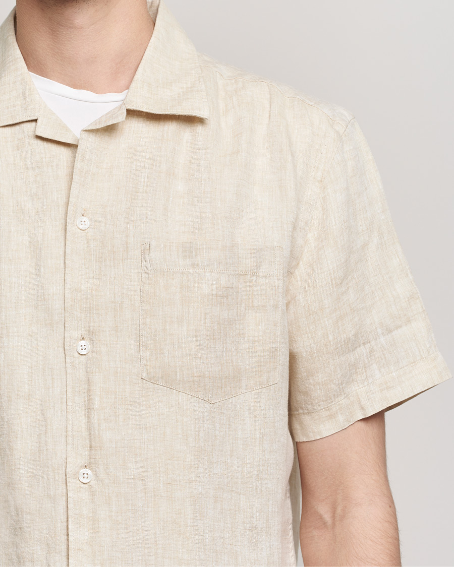 Mies | Kauluspaidat | J.Lindeberg | Linen Melange Short Sleeve Shirt Safari Beige