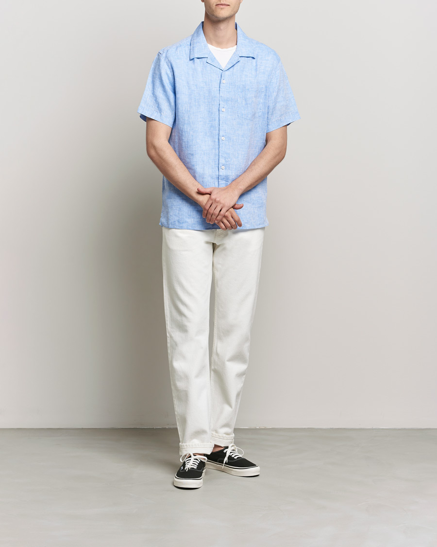 Mies |  | J.Lindeberg | Linen Melange Short Sleeve Shirt Ultramarine
