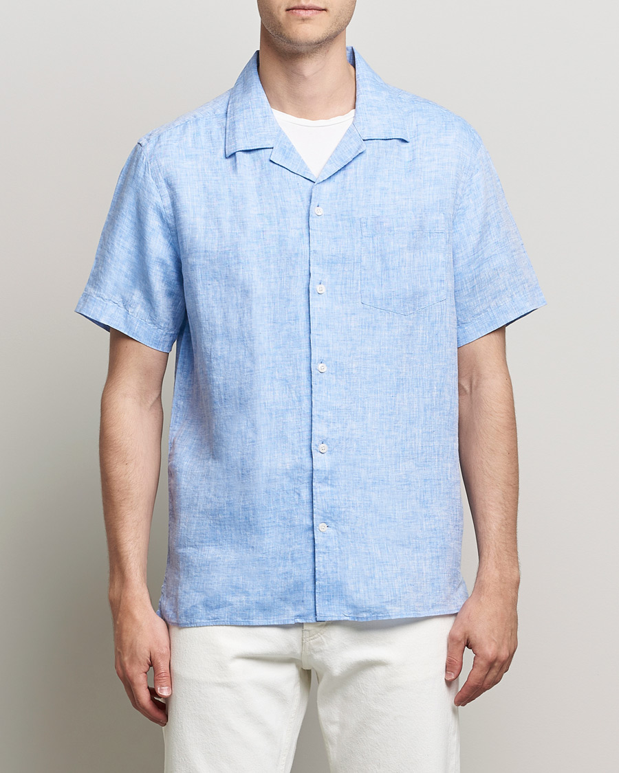 Mies | Lyhythihaiset kauluspaidat | J.Lindeberg | Linen Melange Short Sleeve Shirt Ultramarine
