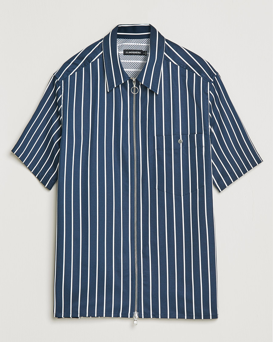 Mies | Kauluspaidat | J.Lindeberg | Chainy Short Sleeve Zip Shirt Navy