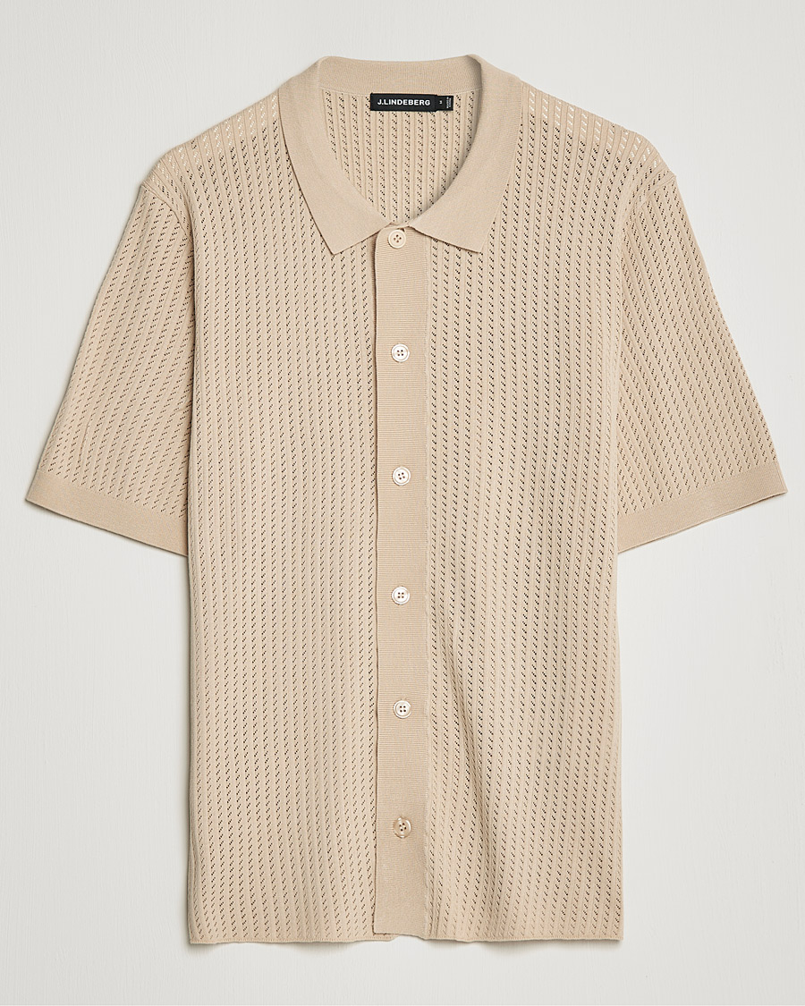 Mies | Kauluspaidat | J.Lindeberg | Skyler Rayon Silk Knit Shirt Safari Beige