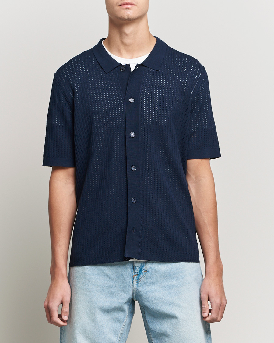 Mies | Kauluspaidat | J.Lindeberg | Skyler Rayon Silk Knit Shirt Navy