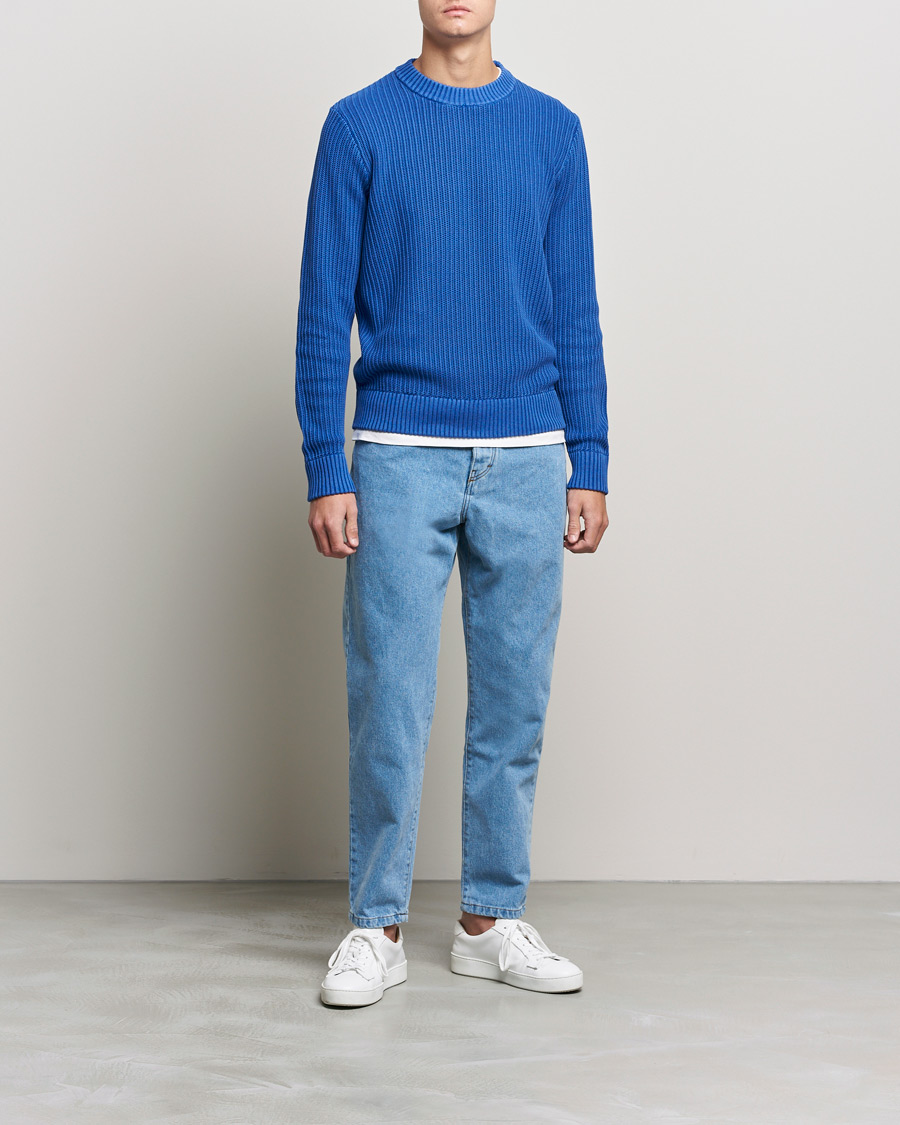 Mies | Puserot | J.Lindeberg | Coy Summer Structure Organic Cotton Sweater Royal Blue