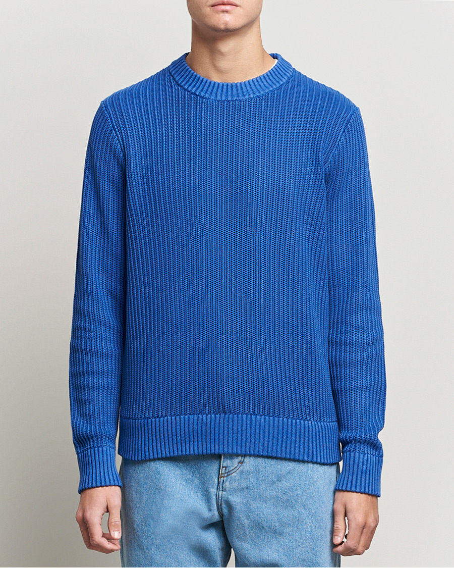 Mies | Puserot | J.Lindeberg | Coy Summer Structure Organic Cotton Sweater Royal Blue