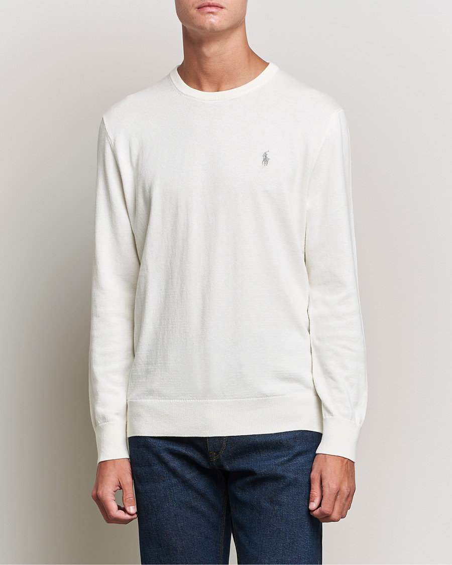 Mies | Puserot | Polo Ralph Lauren | Cotton/Cashmere Crew Neck Pullover Deckwash White