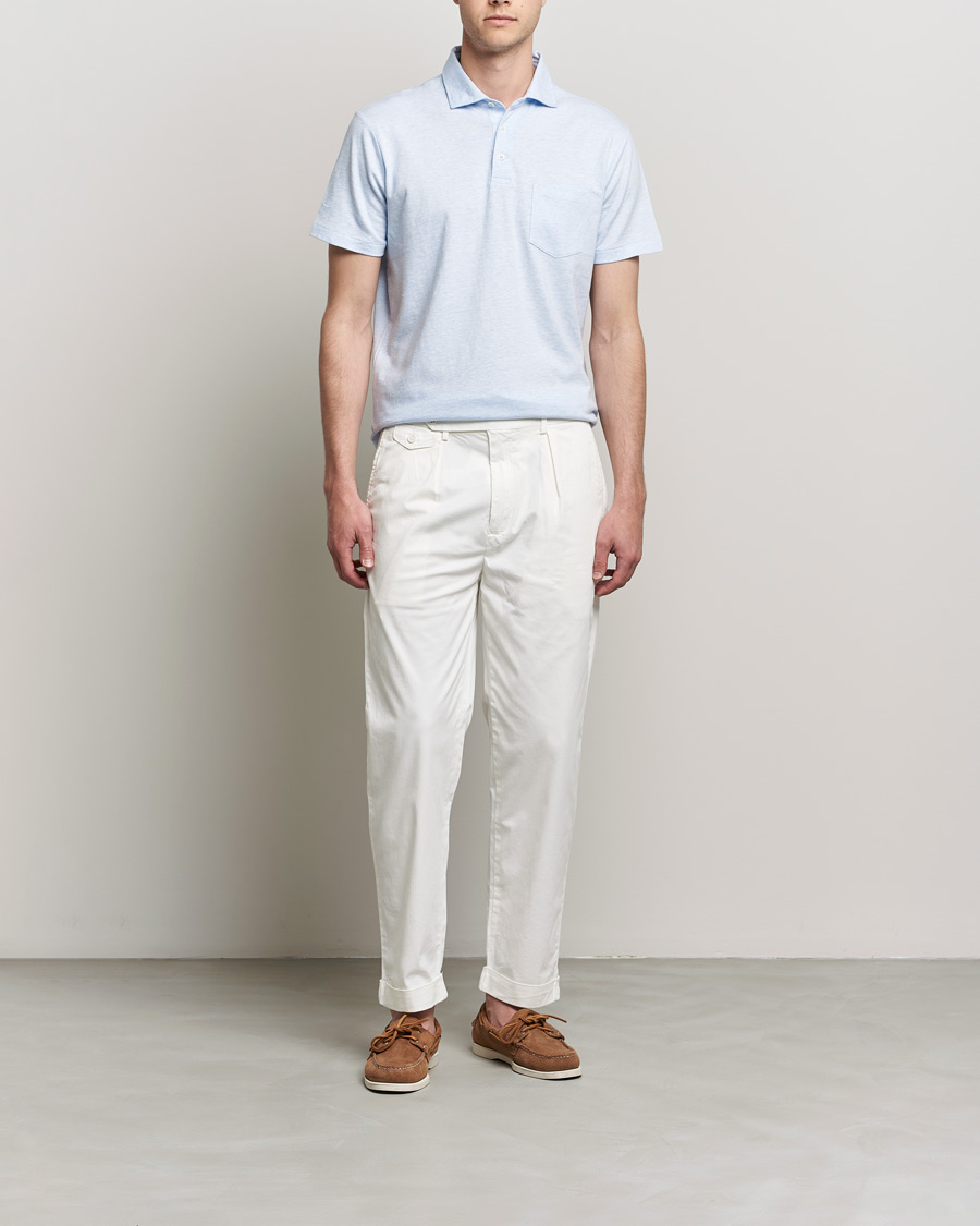 Mies | Pikeet | Polo Ralph Lauren | Custom Slim Fit Cotton/Linen Polo Elite Blue Heather