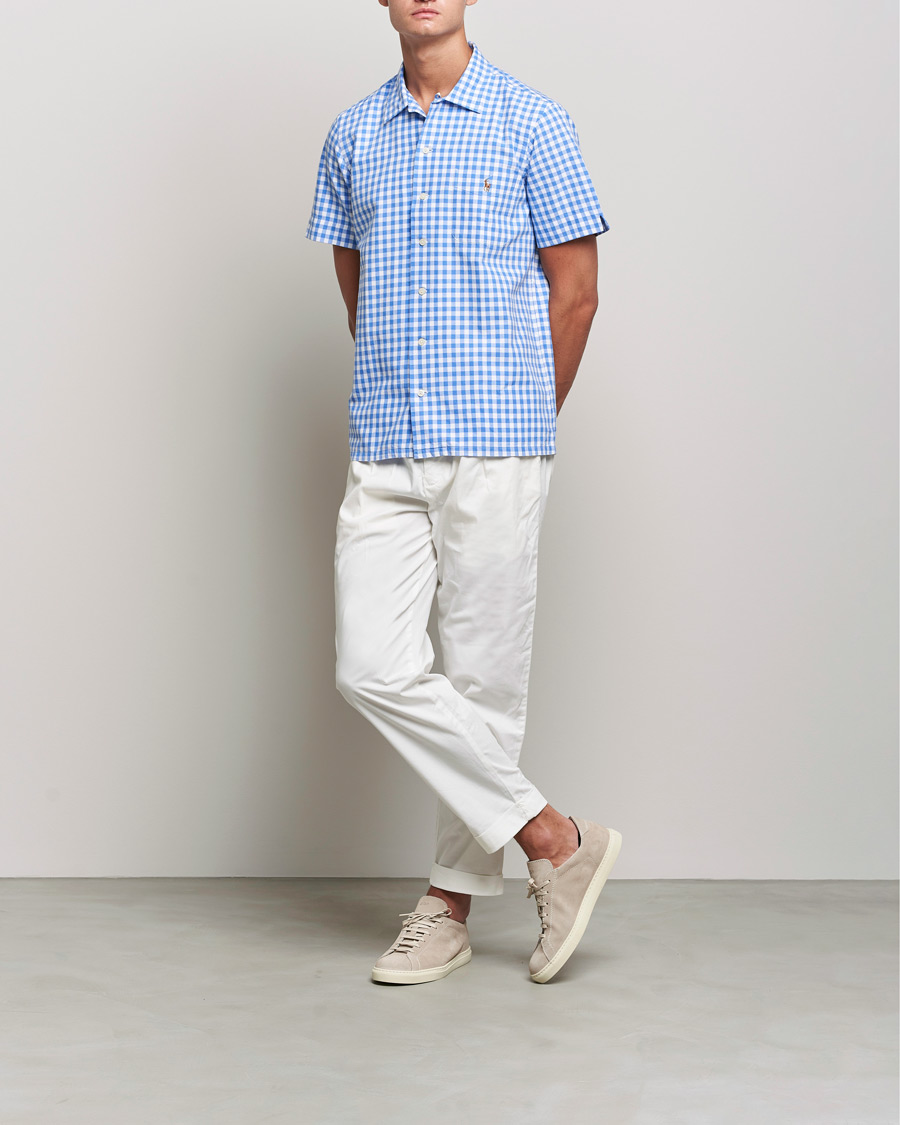 Mies | Alennusmyynti vaatteet | Polo Ralph Lauren | Short Sleeve Resort Collar Checked Shirt Blue/White