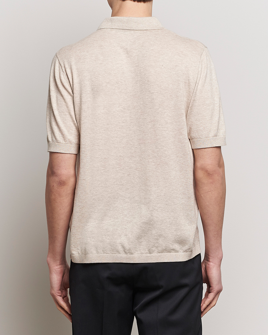 Mies | Pikeet | A Day's March | Ebro Cotton/Merino Open Collar Polo Sand
