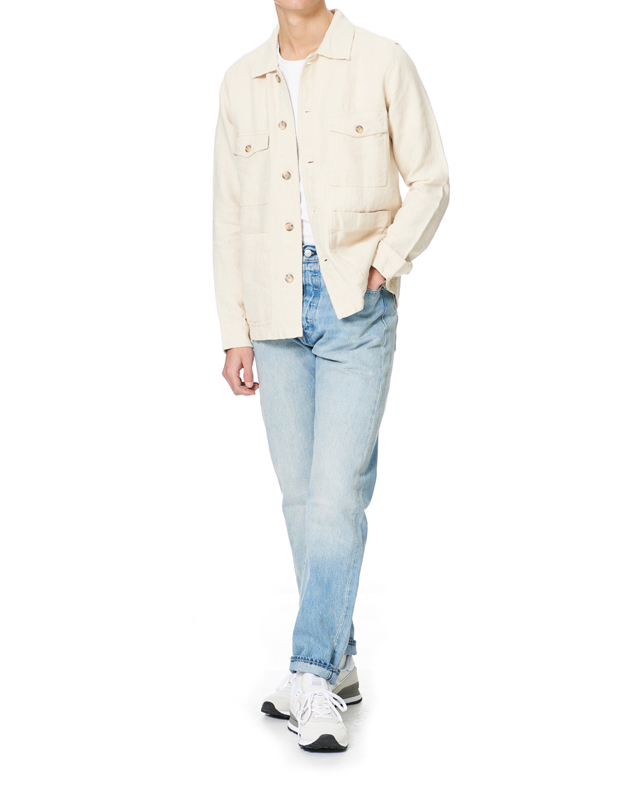 Mies | Rennot | A Day's March | Heavy Linen Patch Pocket Overshirt Oyster