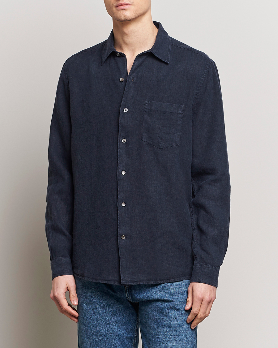 Mies | A Day's March | A Day's March | Abu Linen Shirt Navy